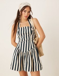 ASOS DESIGN halter mini dress with ruffle hem in stripe | ASOS