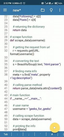 python program for instagram followers count posts