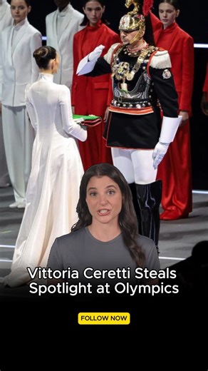 NY Pulse on Instagram: "Supermodel Vittoria Ceretti carries Italian flag in crisp white Armani during Winter Olympics 2026 opening ceremony Vittoria Ceretti dazzled at the Winter Olympics 2026 opening ceremony. The supermodel wore a white, floor-length Armani gown with a high neckline while holding the Italian flag at Milan’s San Siro Stadium. Ceretti kept her hair slicked back in a low bun as she walked down the runway behind several other models wearing suits matching the Italian flag’s color