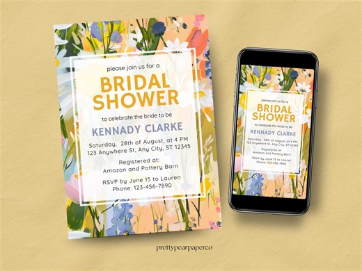 Colorful Spring Floral Bridal Shower Invitation Template | Editable Bridal Shower Invite | Printable and Mobile Wedding Shower Invitation - Etsy