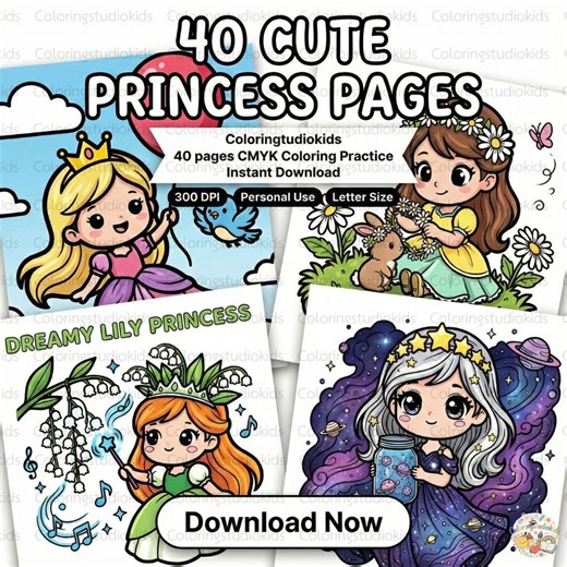 Princess Coloring Book Printable PDF, Whimsical Fairytale Coloring Sheets for Girls, Classroom Quiet Time Activity, Homeschool Art Resource - Etsy