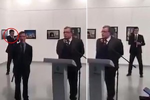 Dramatic footage shows Turkish cop psyching himself up before shooting Russian ambassador in the back at art gallery
