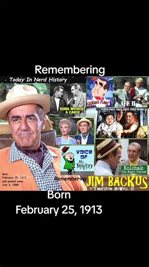 Remembering Jim Backus, born February 25, 1913 and passed away July 3, 1989. Full Post https://www.facebook.com/photo/?fbid=1243884077742806&set=a.944231207708096 . #TodayInNerdHistory #February25 #jimbackus #gilligansisland #mrmagoo