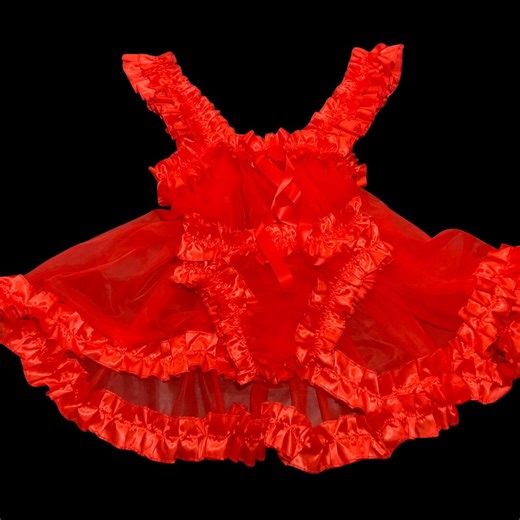 Sissy Dress Ruby Red Ultra Sheer Nylon & Silky Satin Lingerie Set, Babydoll Sissy Dress With Panties, Handmade Sissy Lingerie, Ready Made - Etsy