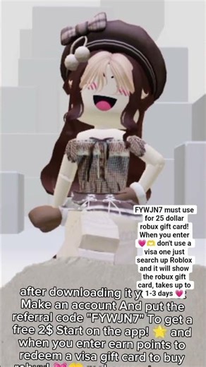 FYWJN7 must use for 25 dollar robux gift card! When you enter 💗🫶