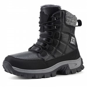 Stepedia Men's Snow Boots Warm Insulated Faux Fur Lined Mid Calf Waterproof Winter Shoes, Black