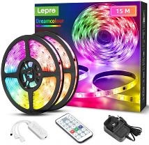 Lepro MagicColor LED Strip Light 15M (7.5Mx2) 450LEDs, Rainbow Chasing Lights, Music Sync, Multiple Colours on One Line, Remote Control LED Lights for Bedroom, Living Room, Bar, Gaming Time