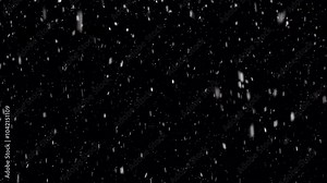 Winter snow overlay. Isolated falling snow animation - transparent background. Seamless loop, alpha channel.