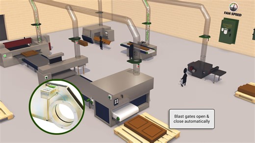 Ecogate makes industrial dust collection systems work better by sensing which machines need suction and directing airflow to them in real-time using automatic blast gates. Combining this with a variable frequency drive (VFD) and an intelligent controller results in energy savings of 50%-75% on the cost of dust collection. Additional benefits - for both new and retrofit systems - include improved system performance, extended fan and filter lifetime, as well as a cleaner, quieter, and safer work e