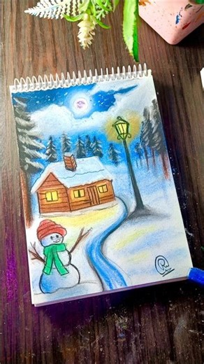 Winter scenery with Soft pastel colours. #shorts #winterscenery #softpasteldrawing