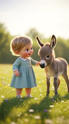 Cute baby playing with little donkey #DreamScreenAI