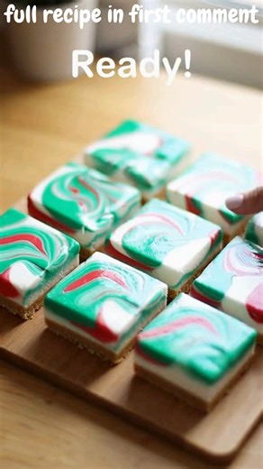 No-Bake Christmas Cheesecake Bars Creamy No-Bake Christmas Cheesecake Bars with Festive Red & Green Swirls and Crunchy Cookie Crust Ingredients: 2 cups crushed graham crackers or vanilla cookies ½ cup unsalted butter, melted 1 (8 oz) cream cheese, softened 1 cup powdered sugar | Easy Recipes