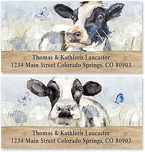 Watercolor Cow Personalized Deluxe Address Labels - Set of 144, Self-Adhesive, Large Flat-Sheet Deluxe Labels