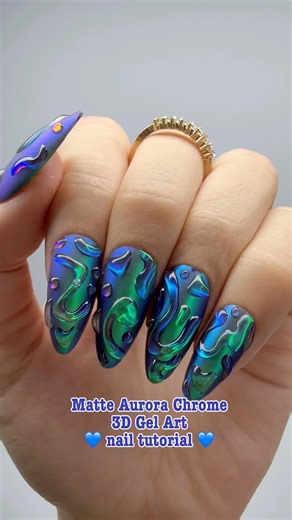 This Matte Aurora Chrome 3D Nail Art Is EVERYTHING 🤯 #nails #nailart