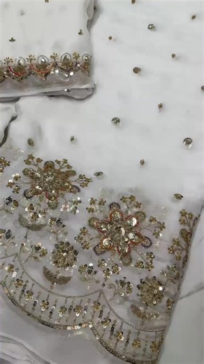 *New arrival mediam and chiffon malti Cristal cutdana work pure chiffon dupata with ro silk trovser Rs 9200* dai able fabric Cutting border style Shirt front 1 yard Back sleevs 2 yard Dupata 2.5 yard Without border style Shirt front 1.30 yard Back sleevs 2 yard Dupata 2.5 yard order on WhatsApp 03212064416