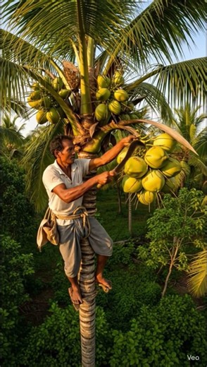 Farmer climbing coconut tree, traditional method , coconut harvesting #coconutwater