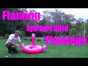 Inflatable Pink Flamingo Filled with HYDROGEN GAS and ignited