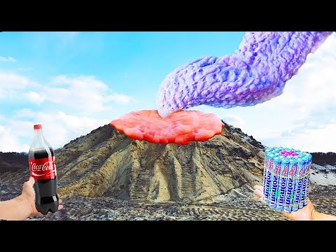 Experiment: Mentos vs Coca Cola big red and violet volcano eruption elephant toothpaste
