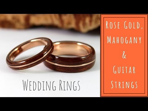 Wood Wedding Rings: Rose Gold and Mahogany with Guitar String Inlays (How It's Made)
