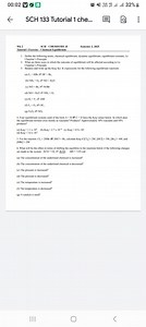 SCH 133 Tutorial 1 Exercise – Chemical EquilibriumDefine: che... | Filo