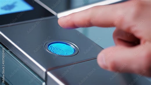 Fingerprint scan technology with blue light on a metal surface for access control