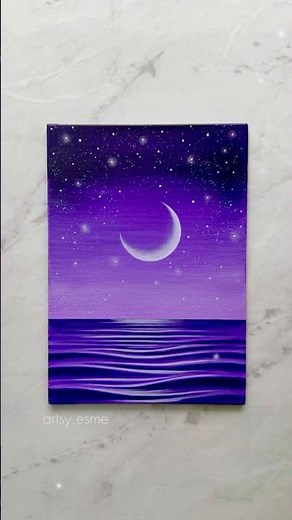 violet moon tide 🌙💜✨ dreamy crescent moon over ocean 🌊 #shorts #painting #acrylicpainting #art