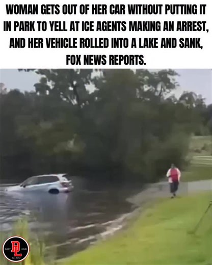 Daily Loud on Instagram: "WILD: An anti-ICE protester in Upton, Massachusetts, forgot to put her car in park while yelling at agents making an arrest, causing her vehicle to roll into a lake and sink. The incident was reported by Fox News, citing an Immigration and Customs Enforcement (ICE) source who provided them with video footage."