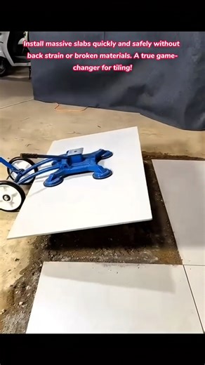 One Man Installs HUGE Floor Tiles with This Suction Cup Trolley! #construction #tools #tips #tricks