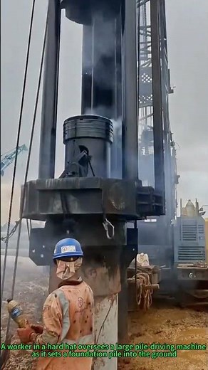Construction Pile Driving: Heavy Machinery Setting Foundation Piles