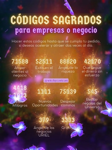 QUE SON CÓDIGOS SAGRADOS ?? Los Códigos Sagrados son combinaciones de números que mueven determinadas energías positivas para ayudarnos a lograr nuestros objetivos. Éstas combinaciones de números son facilitadores de la manifestación, un recurso de emergencia que El Universo ha dejado reservado para los momentos más difíciles que nos toquen atravesar. Ellos forman parte de la numerología, son un Lenguaje de Las Dimensiones Superiores y uno de los Recursos preferidos de Los Angeles, a quienes les