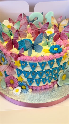 Colorful 21st Birthday Cake with Butterflies