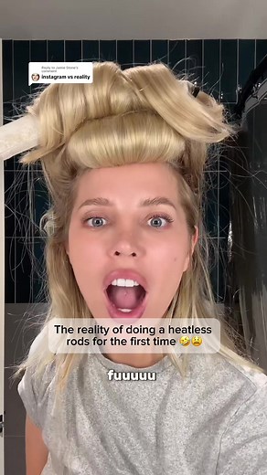 Replying to @Jamie Stone first time is NOT for the weak 😭 #heatlesscurls #heatlesshairstyles #heatlessblowout #bloopers