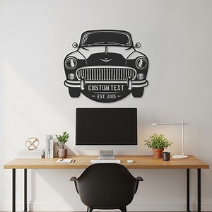 Vintage Car Wall Art, Custom Garage Sign, Metal Muscle Car Decor, Classic Auto Shop Plaque, Personalized Man Cave Gift, Est Text Option - Etsy