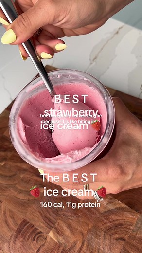 make this 2 at a time and thank me later per pint (160 cal, 11g protein): - 1 cup strawberry slices - 2 TBS monk fruit sweetener - 1/3 cup full fat greek yogurt - 1/3 cup 2% milk adjust sweetener to your taste - less sweet sttawberries may require more if you want a richer ice cream then add 2tbs sour cream (especially if you use a lower fat greek yogurt) If its powdery after the first spin, add 1tbs milk and respin #ninjacreami #strawberryicecream