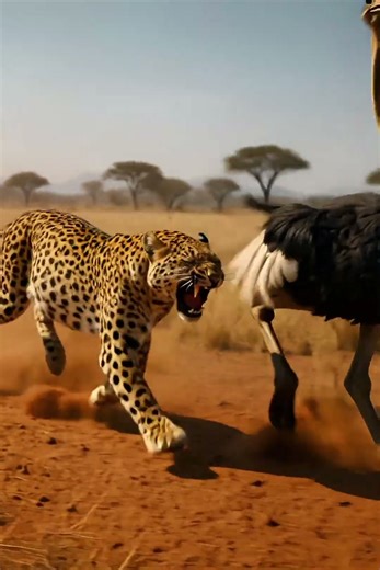 LOL😱 Leopard vs Ostrich: The Kick of Survival 🐆🦩💥