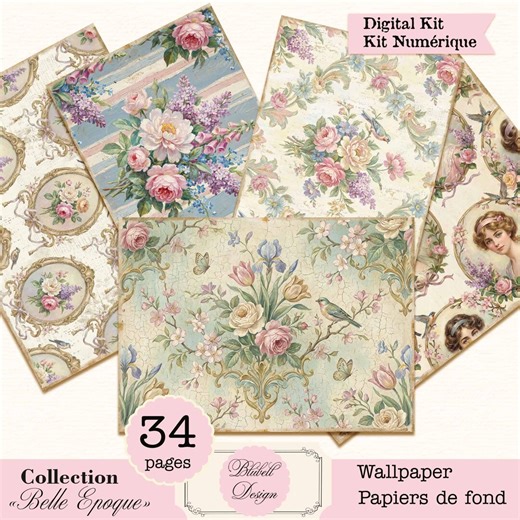 Shabby Chic Digital Background Paper "belle Epoque" Scrapbooking Kit Junk Journal - Etsy