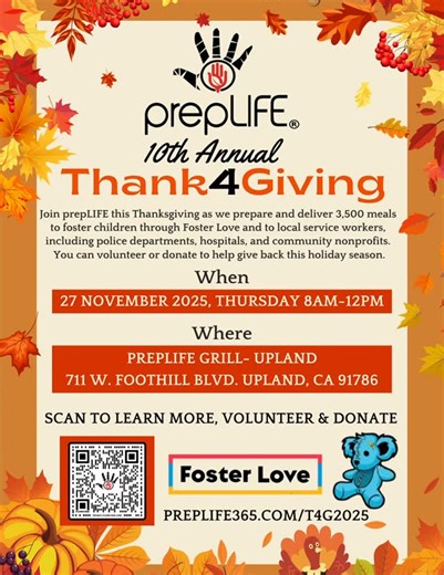 prepLIFE® on Instagram: "Every year, prepLIFE gives thanks by serving others. This Thanksgiving, we’re donating 3,500 meals to foster kids, hospitals, and nonprofits. 💛 Be part of the mission — Volunteer & Donate Today. #Thanks4Giving #prepLIFE #GratefulToGive #GiveBack"