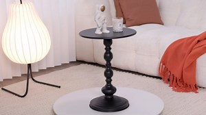 Elegant Vintage Round Side Table with Roman Columns - Sturdy Metal Design, Perfect as a Coffee, End, Tea, or Leisure Table for Living Room and Bedroom Decor ,21 (H) *11.8 (W) (Black Small -1 piece)