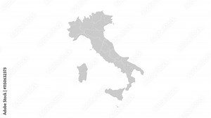 Italy map animation. Animation of connecting all region country into a whole Italy map with borders in the background with an alpha channel. Motion design.