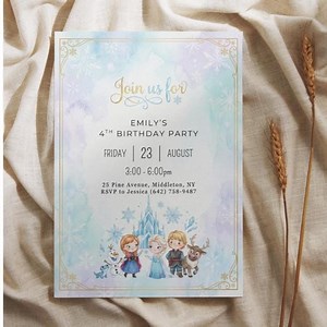 Frozen Birthday Invitation (editable Digital Template, Printable, Instant Download, Canva, Evite Card, Elsa, Anna, Olaf, Disney) - Etsy