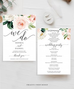 Wedding Program Template, 5x7 Printable Program, Programs for Wedding, We Do, Unique Wedding Programs, Blushing Blooms - Etsy