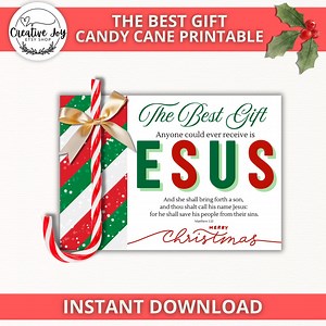The Best Gift Candy Cane Jesus Christmas Tag Printable | LDS Christian Faith-based Christmas Gift | Primary | Young Women | Relief Society - Etsy