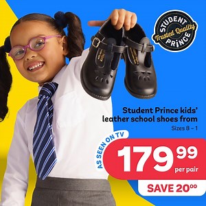 Kick off the new term with Student Prince genuine leather school shoes at a super savings- that’s the same price as last year! *Student Prince synthetic school shoes (sizes9-1) 119.99 *Student Prince leather school shoes (sizes 8-1) from 179.99 SAVE 20 Browse to view more school shoes: https://bit.ly/3pv9nh1 | PEP