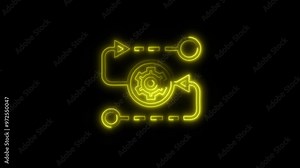 Workflow Icon in Video HD Neon Animation – Process and Automation Symbol with Dynamic Glow on Black Background
