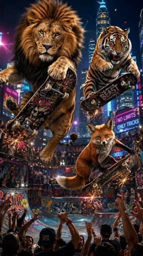 Fox, Lion & Tiger Rule the Skate Park 🛹🔥