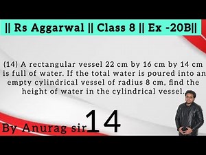 A rectangular vessel 22 cm by 16 cm by 14 cm is full of water. If the total water is poured into an