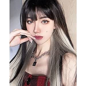 ENTRANCED STYLES Long Straight Wig with Bangs Black Wigs for Women Synthetic Wig Fashion Heat Resistant Fiber Wig Natural Looking Daily Party Cosplay Wig