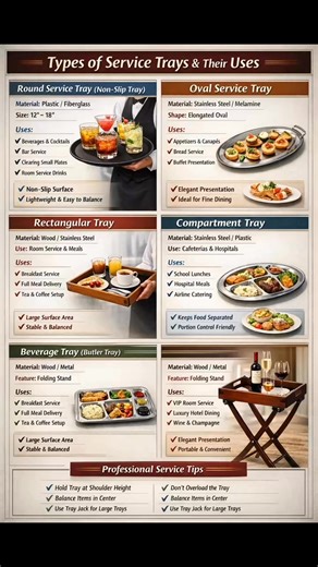 Types of service Trays and there Uses #lerning #curry #Knowledge #cheflife #chef #hotel #restaurant #training #family #trays | F&B TIPS GUIDE