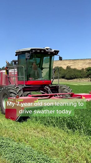 7-Year-Old Learning to Drive a Swather | Farming Fun