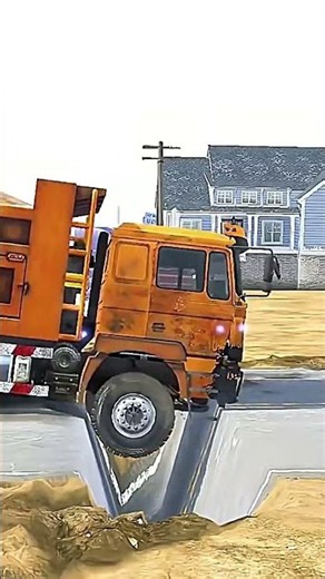 truck overcoming deep pothole obstacles on rough terrain #mudrunner #snowrunner